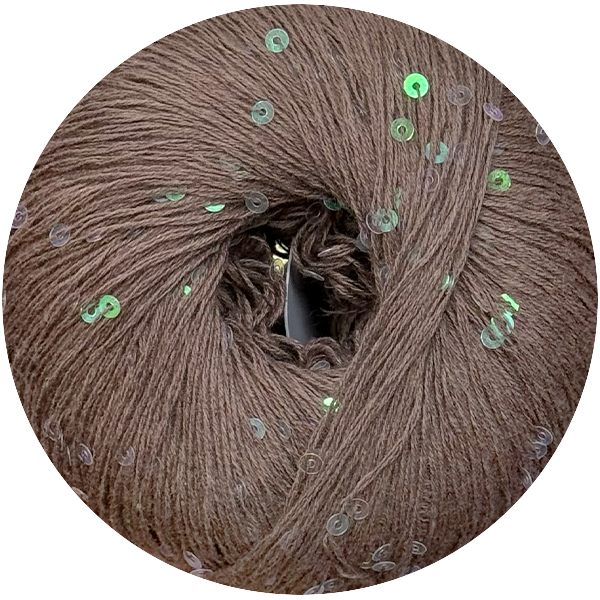 Бавовна з паєткою Женьшень 118500 шоколад+райдужні паєтки Ярна 