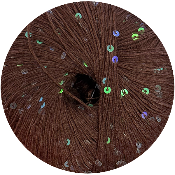 Бавовна з паєткою Женьшень 105100 шоколад+райдужні паєтки Ярна 