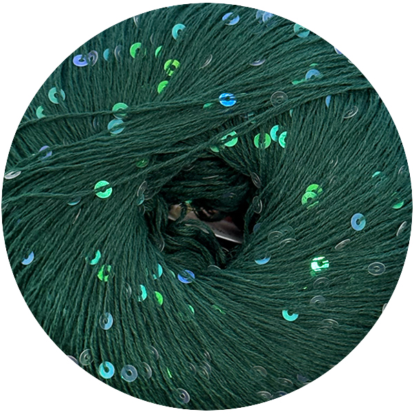 Бавовна з паєткою Женьшень 119200 смарагд+райдужні паєтки  Ярна 